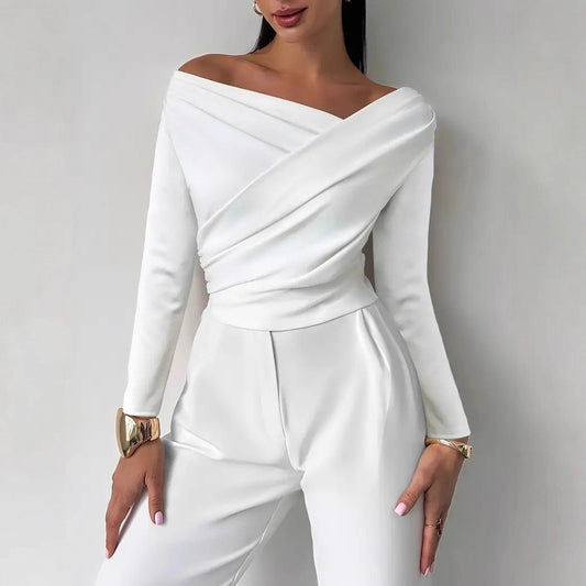 Elegant Asymmetric Off-the-shoulder Long Sleeve Top
