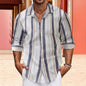 Striped Cotton And Linen Men's Lapel Long-sleeved Shirt