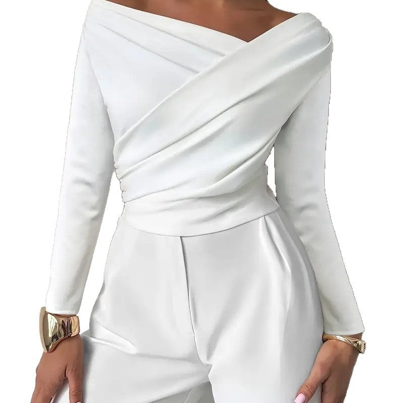 Elegant Asymmetric Off-the-shoulder Long Sleeve Top
