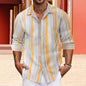 Striped Cotton And Linen Men's Lapel Long-sleeved Shirt