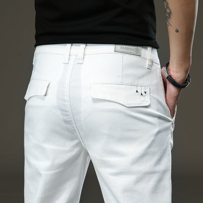 Straight Slim Fit Elasticated Waist Trendy Wild Long Pants For Young Men