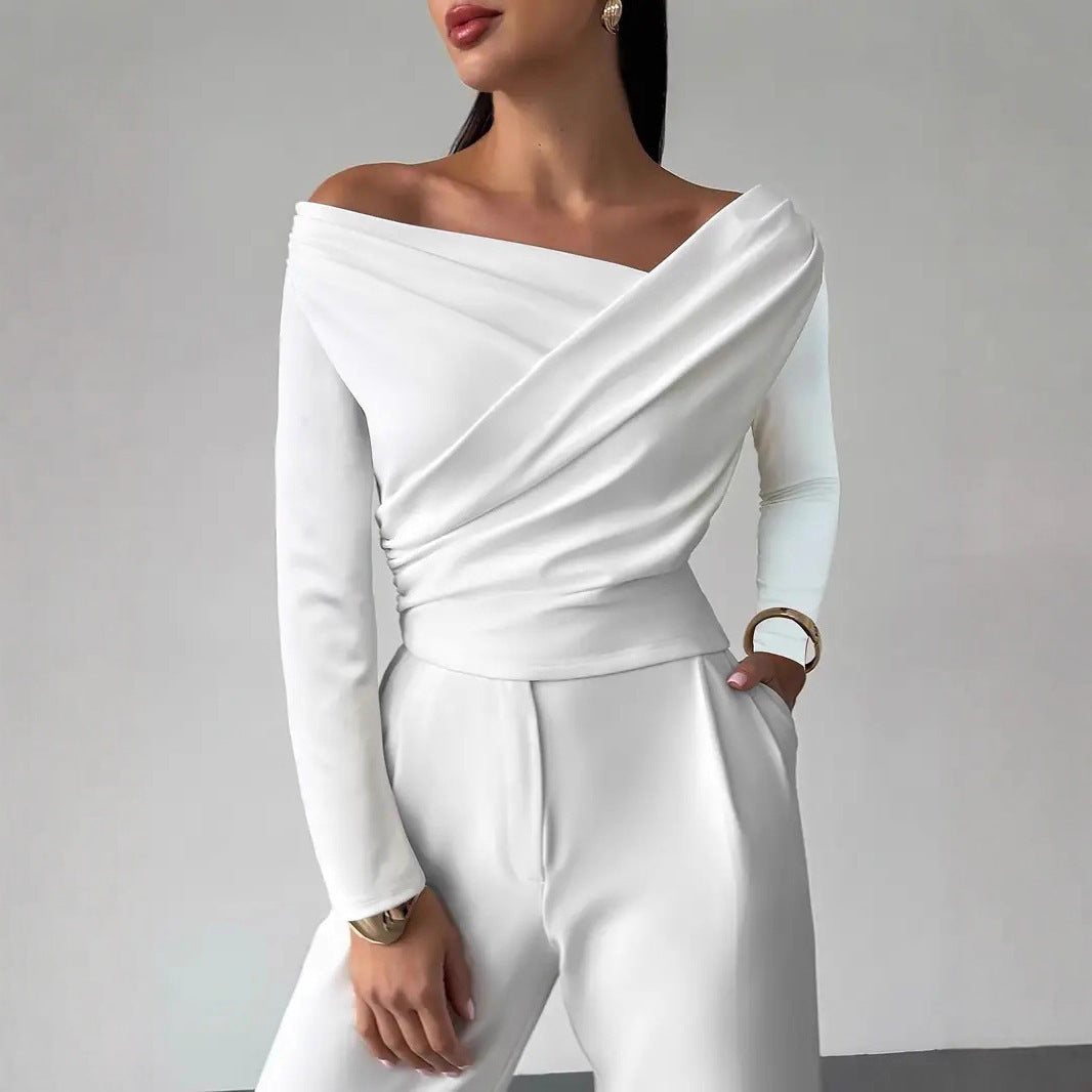 Elegant Asymmetric Off-the-shoulder Long Sleeve Top