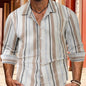 Striped Cotton And Linen Men's Lapel Long-sleeved Shirt