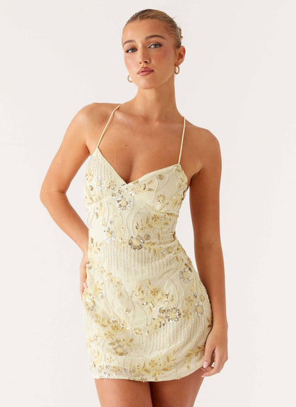 Personalized Embroidered Piece Beaded Back Lace-up Dress