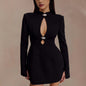 Women's Hollow-out Long Sleeve Narrow Short Skirt Tight Waist Slim Dress