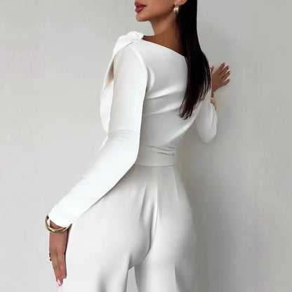 Elegant Asymmetric Off-the-shoulder Long Sleeve Top