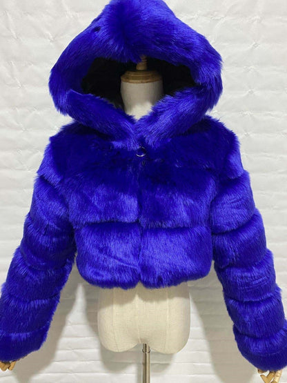 Short Hood Fox Fur Women's Long Sleeve Stitching Coat