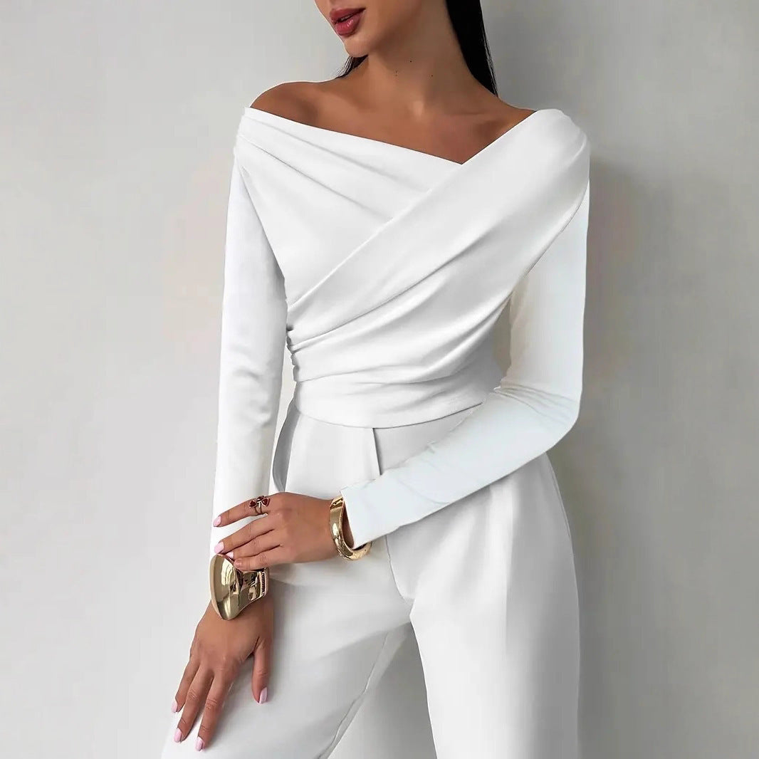 Elegant Asymmetric Off-the-shoulder Long Sleeve Top