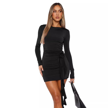 European And American Style New Solid Color Long Sleeve Dress